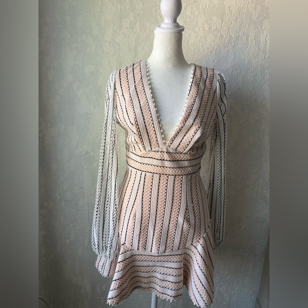 L'ATISTE Pink and Black Striped Long Sleeve Dress
